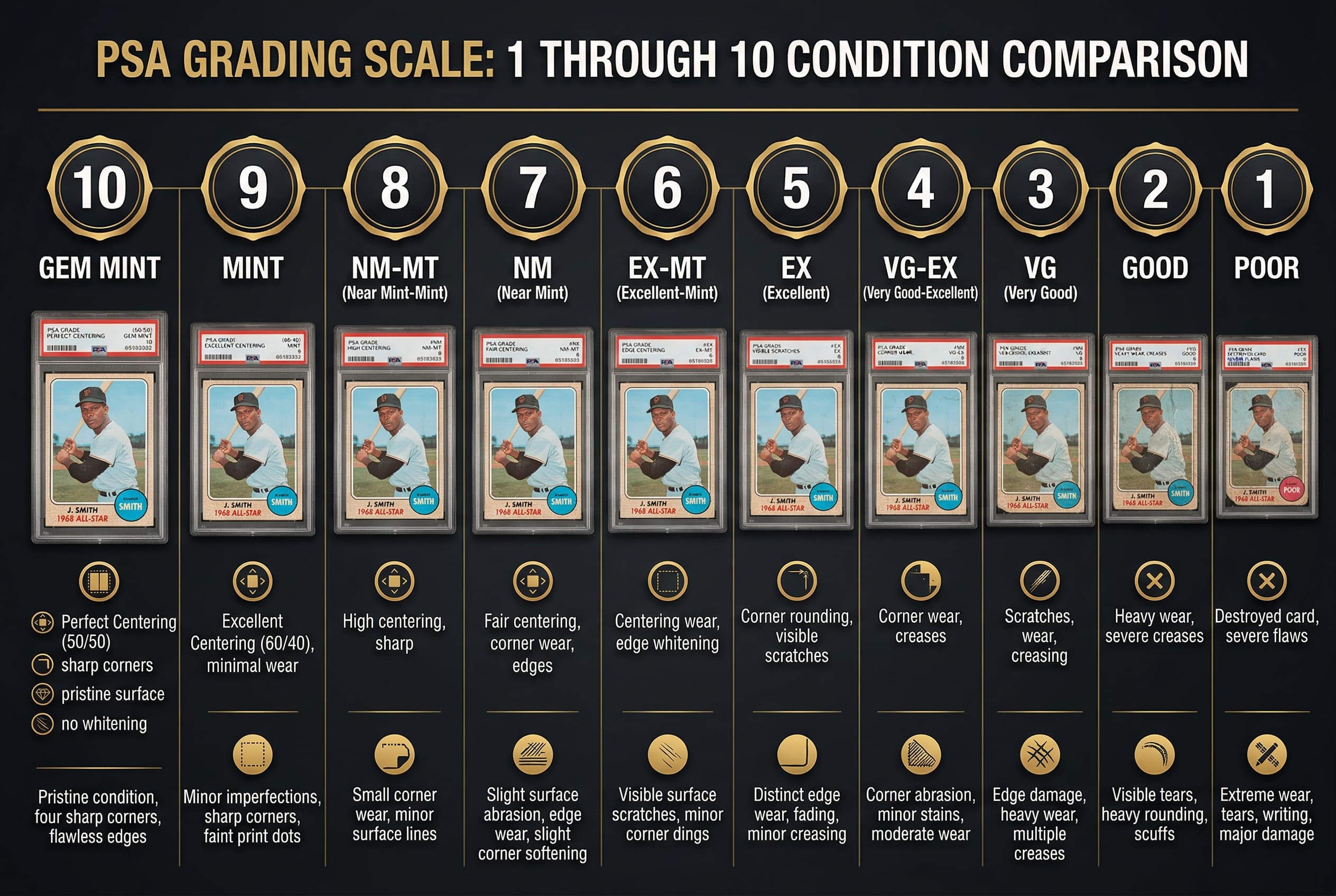 MasterGrade grade scale diagram - PSA 1 through 10 visual reference