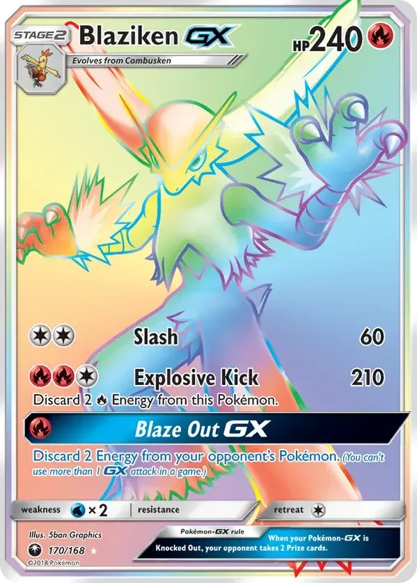 170/168 Blaziken GX Rainbow Rare Pokemon Card