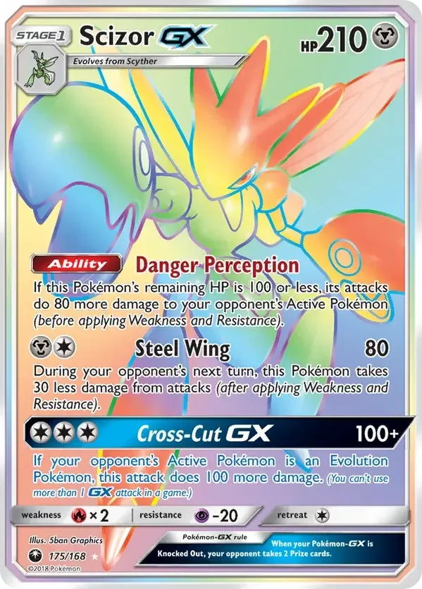 175/168 Scizor GX Rainbow Rare Pokemon Card