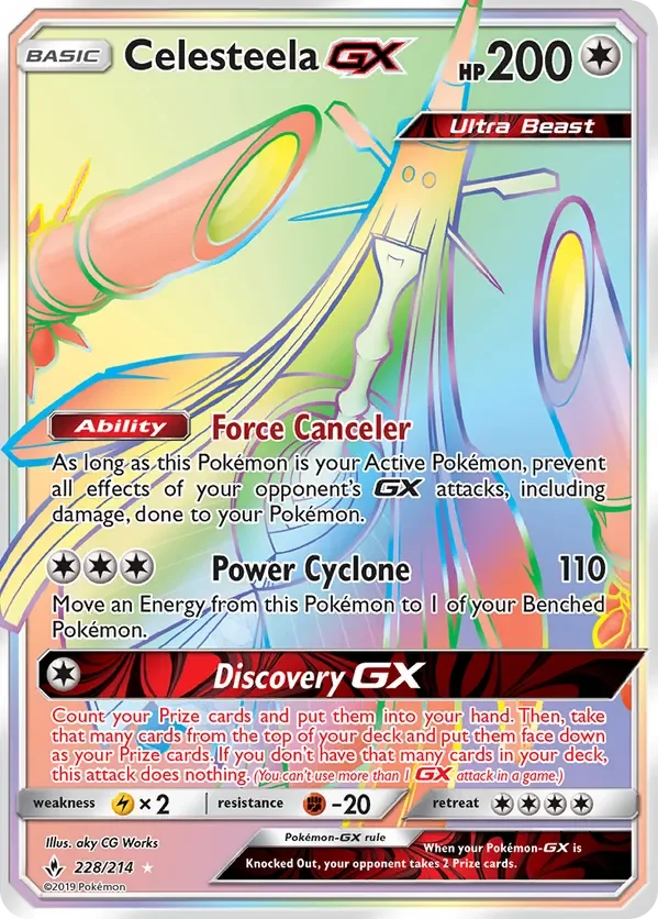 228/214 Celesteela GX Rainbow Rare Pokemon Card