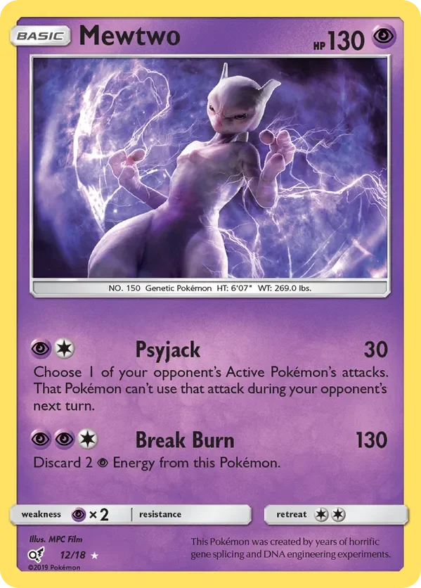 12/18 Mewtwo Holo Rare from Detective Pikachu Pokemon Card