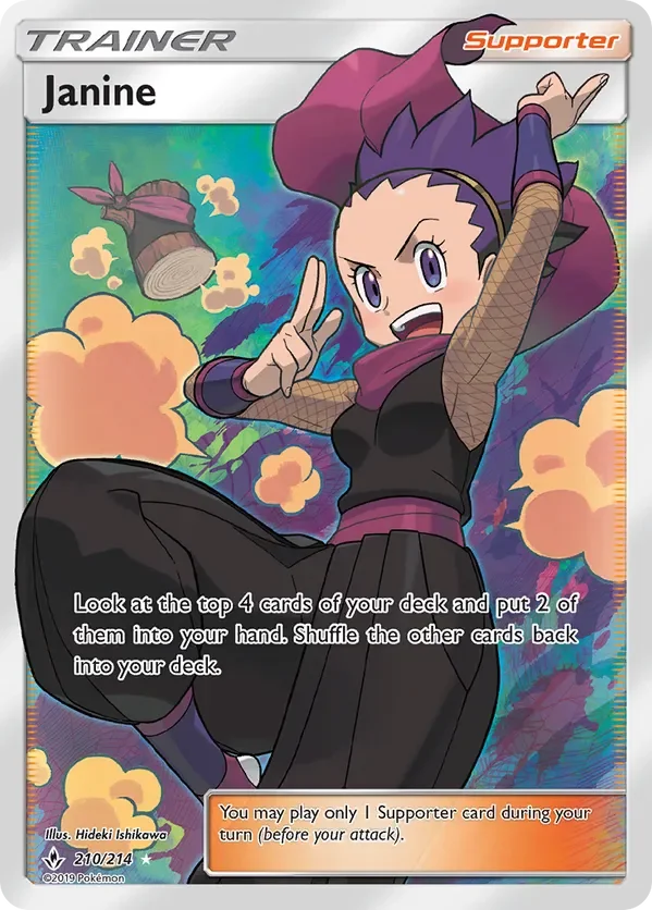 210/214 Janine Full Art Trainer Pokemon Card