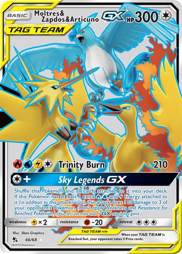66/68 Moltres & Zapdos & Articuno GX Full Art Ultra Rare Pokemon Card
