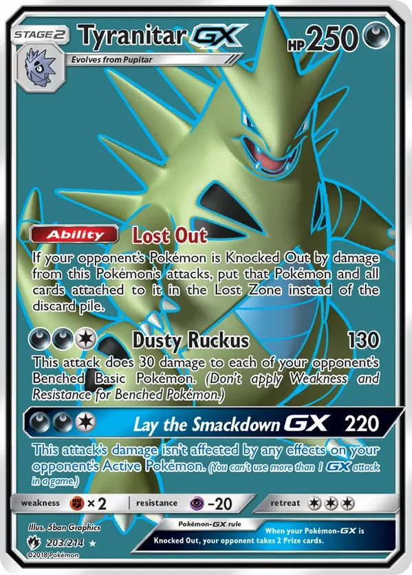 203/214 Tyranitar GX Full Art Ultra Rare Pokemon Card