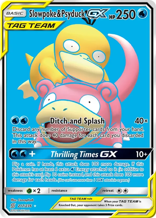 217/236 Slowpoke & Psyduck GX Full Art Ultra Rare Pokemon Card