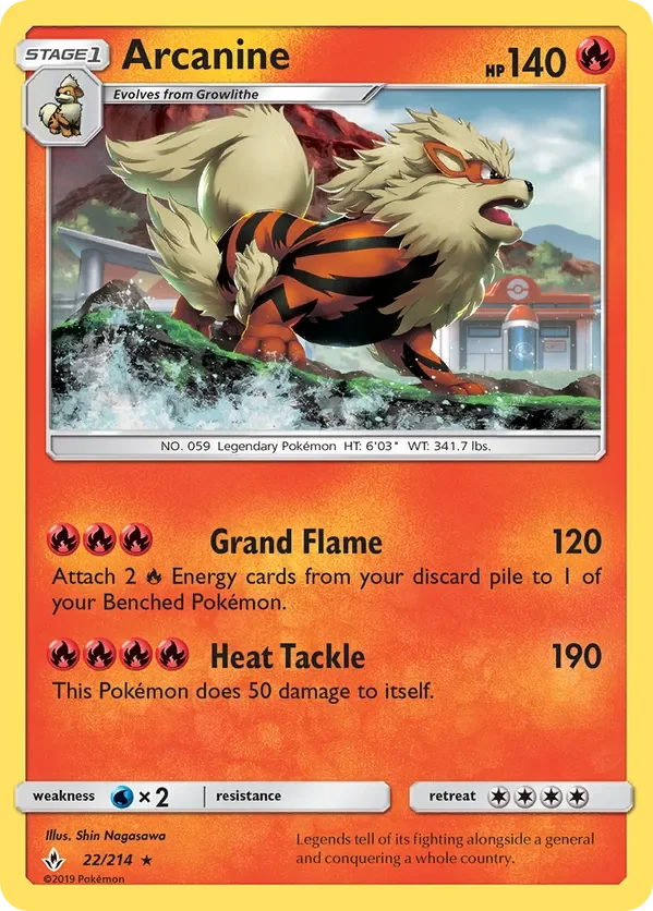 22/214 Arcanine Holo Rare Pokemon Card