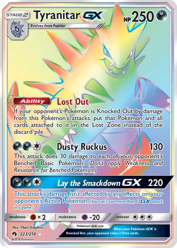 223/214 Tyranitar GX Rainbow Rare Pokemon Card