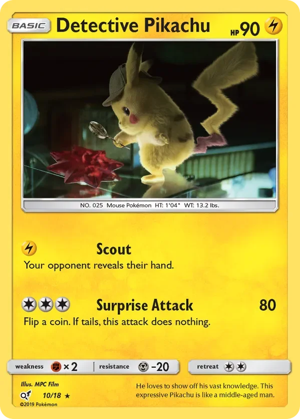 10/18 Detective Pikachu Rare from Detective Pikachu Pokemon Card