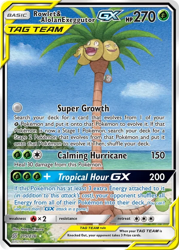 215/236 Rowlet & Alolan Exeggutor GX Alternate Full Art Ultra Rare Pokemon Card