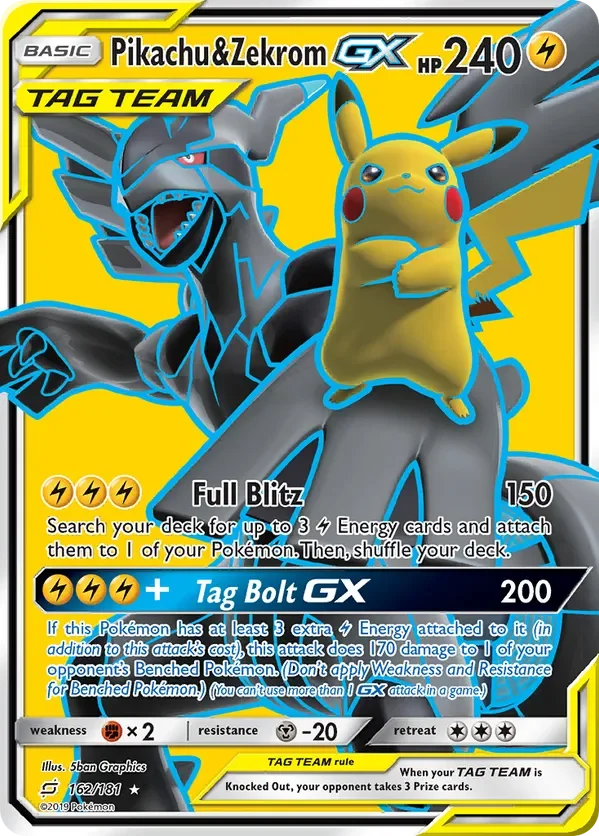 162/181 Pikachu & Zekrom GX Full Art Ultra Rare Pokemon Card