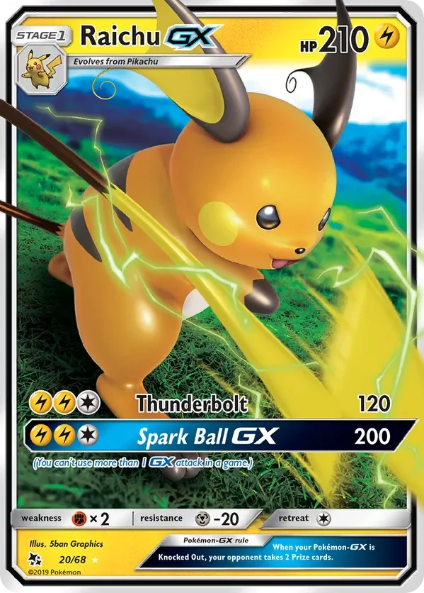 20/68 Raichu GX Ultra Rare Pokemon Card