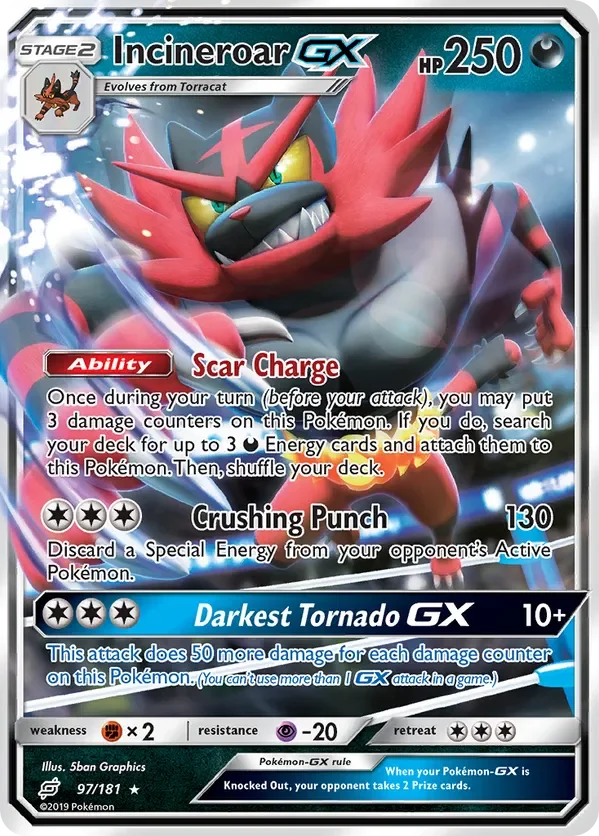 97/181 Incineroar GX Ultra Rare Pokemon Card