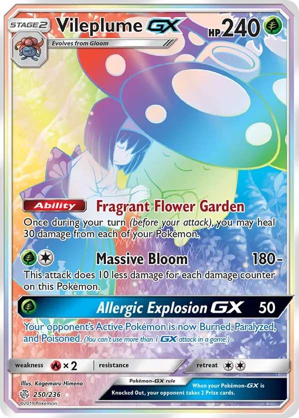 250/236 Vileplume GX Rainbow Rare Pokemon Card