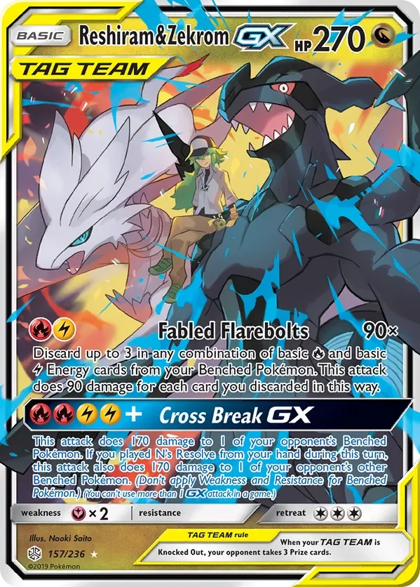 157/236 Reshiram & Zekrom GX Ultra Rare Pokemon Card