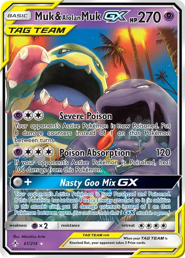 61/214 Muk & Alolan Muk GX Ultra Rare Pokemon Card