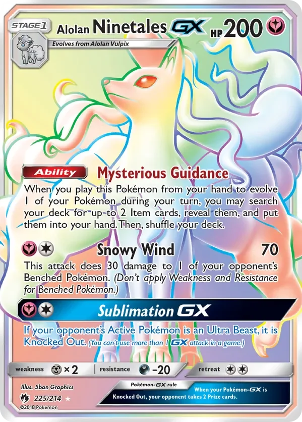 225/214 Alolan Ninetales GX Rainbow Rare Pokemon Card