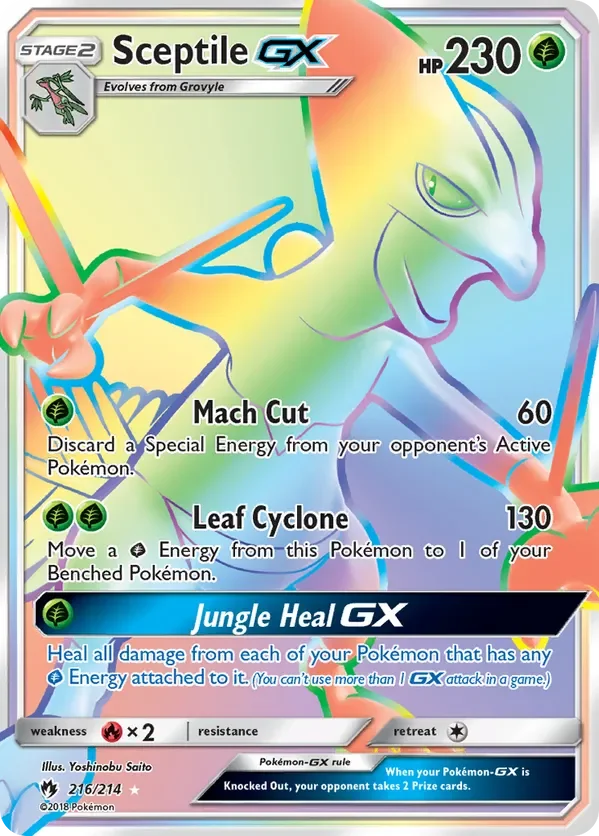 216/214 Sceptile GX Rainbow Rare Pokemon Card