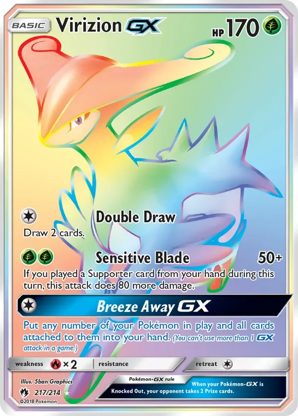 217/214 Virizion GX Rainbow Rare Pokemon Card