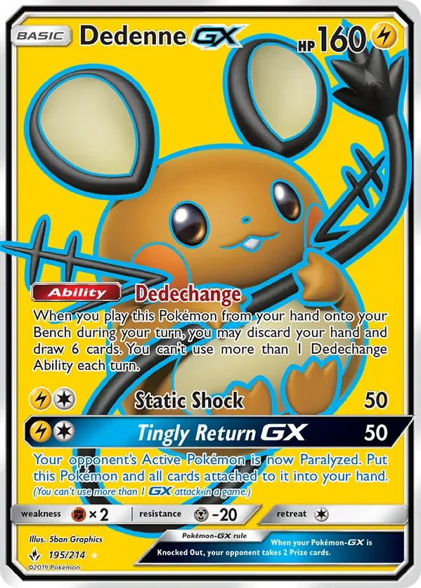 195/214 Dedenne GX Full Art Ultra Rare Pokemon Card