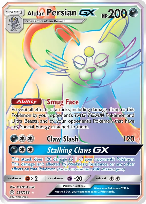 257/236 Alolan Persian GX Rainbow Rare Pokemon Card
