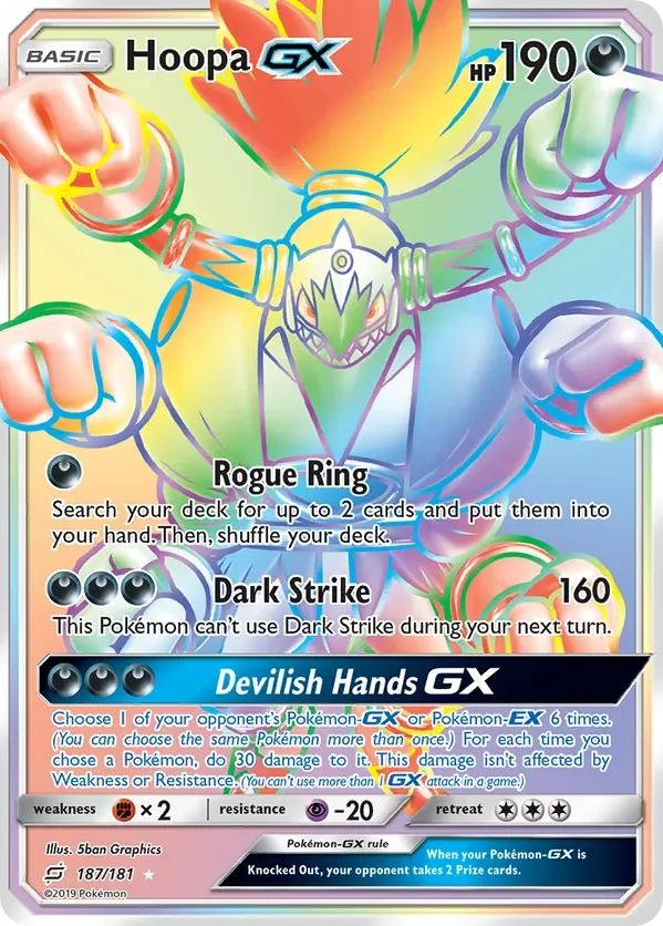 187/181 Hoopa GX Rainbow Rare Pokemon Card