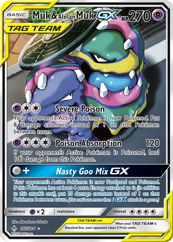 197/214 Muk & Alolan Muk GX Full Art (Alt Art) Ultra Rare Pokemon Card