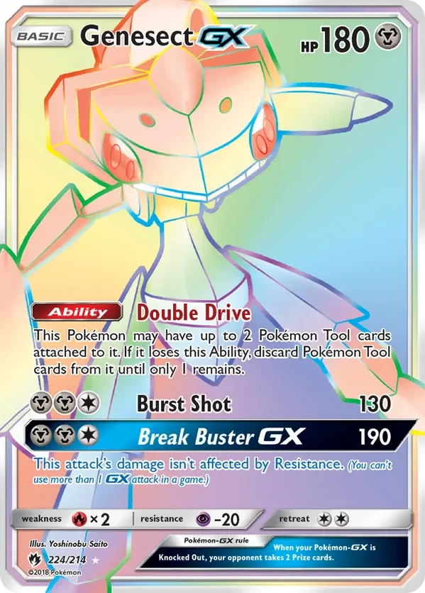 224/214 Genesect GX Rainbow Rare Pokemon Card