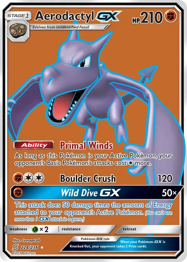 224/236 Aerodactyl GX Full Art Ultra Rare Pokemon Card