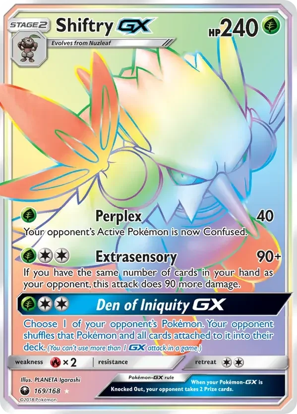 169/168 Shiftry GX Rainbow Rare Pokemon Card