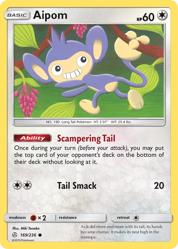 169/236 Aipom Common Pokemon Card