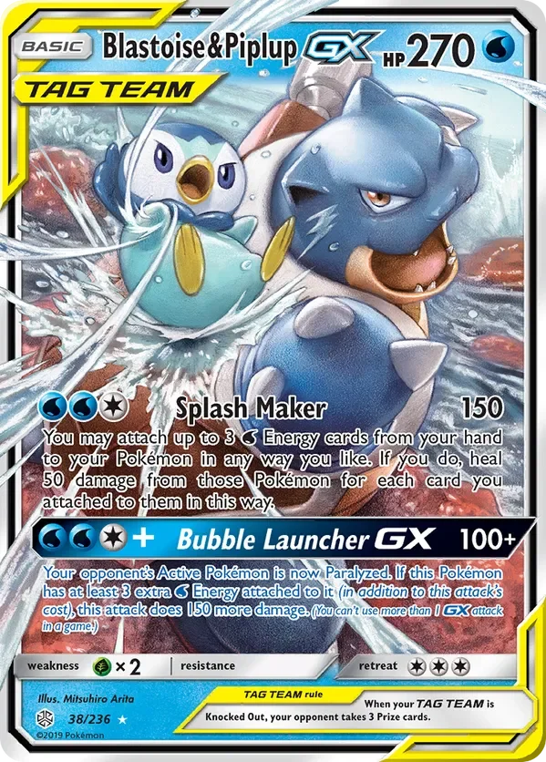 38/236 Blastoise & Piplup GX Ultra Rare Pokemon Card