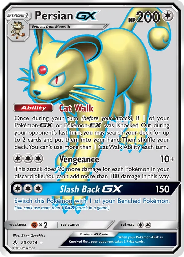 207/214 Persian GX Full Art Ultra Rare Pokemon Card