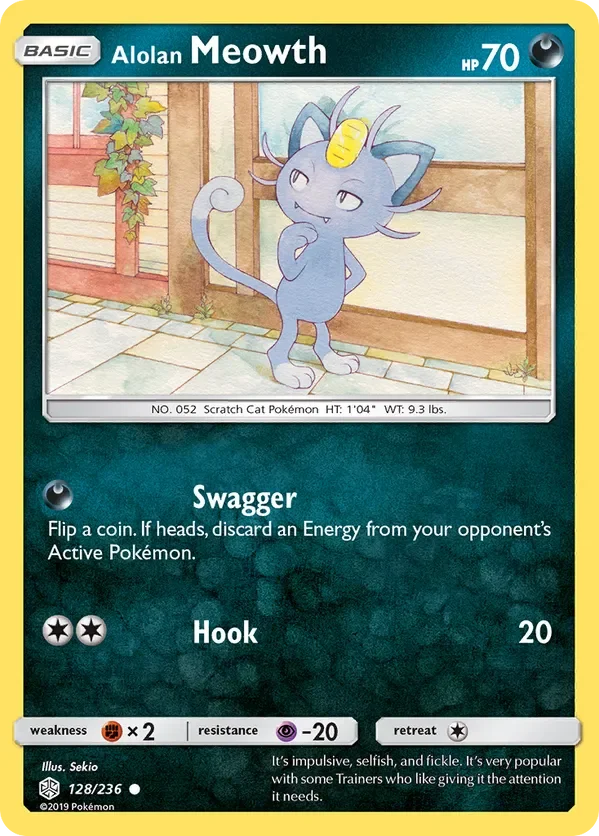 128/236 Alolan Meowth Common Pokemon Card