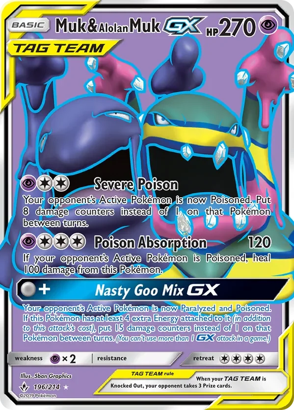 196/214 Muk & Alolan Muk GX Full Art Ultra Rare Pokemon Card