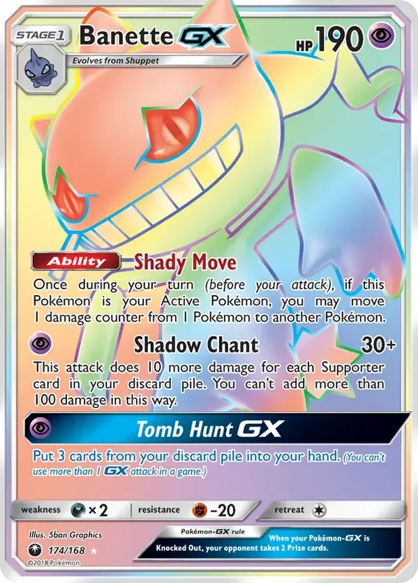 174/168 Banette GX Rainbow Rare Pokemon Card
