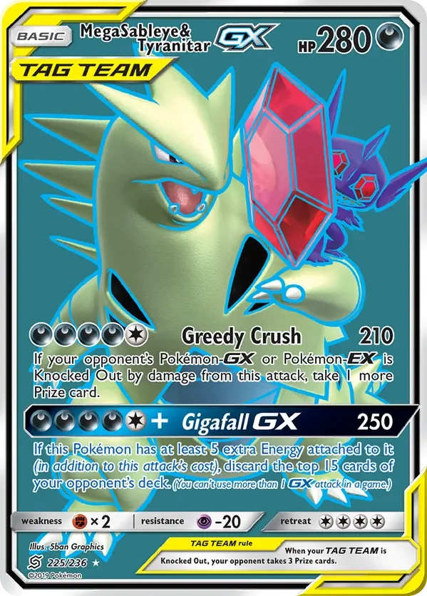 225/236 Mega Sableye & Tyranitar GX Full Art Ultra Rare Pokemon Card