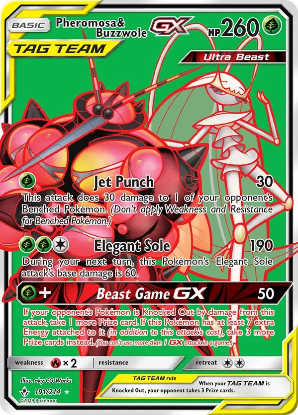 191/214 Pheromosa & Buzzwole GX Full Art Ultra Rare Pokemon Card