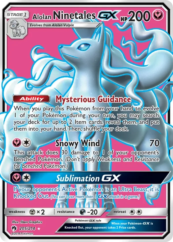 205/214 Alolan Ninetales GX Full Art Ultra Rare Pokemon Card