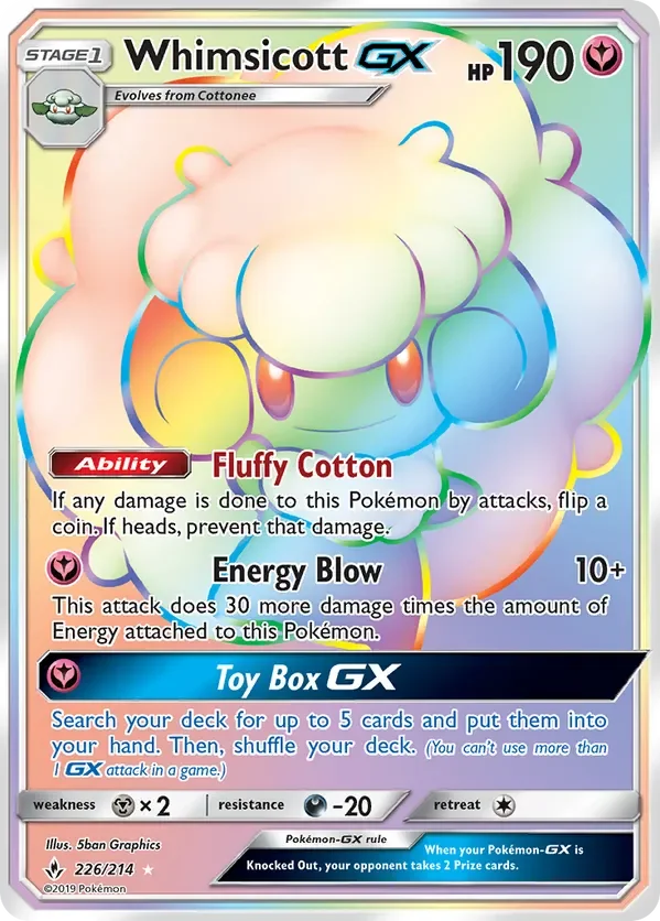 226/214 Whimsicott GX Rainbow Rare Pokemon Card