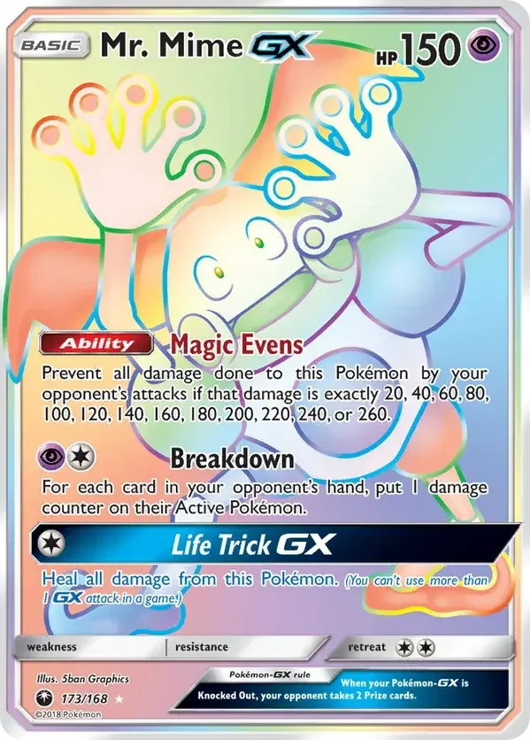 173/168 Mr Mime GX Rainbow Rare Pokemon Card