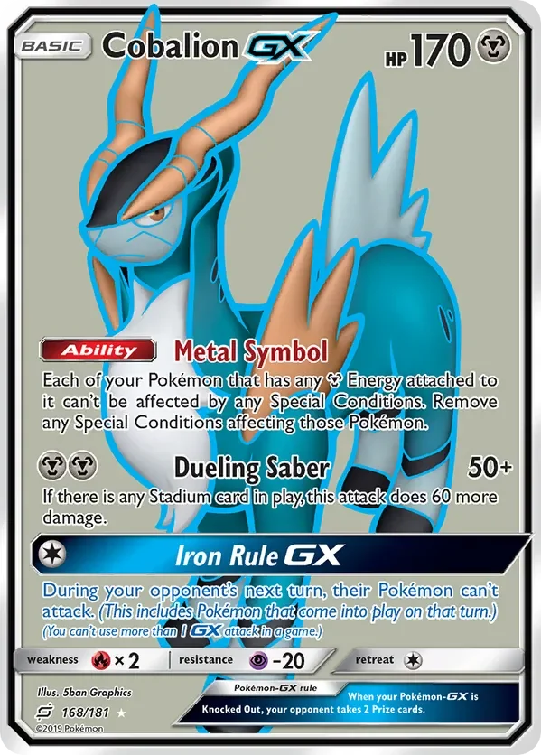 168/181 Cobalion GX Full Art Ultra Rare Pokemon Card