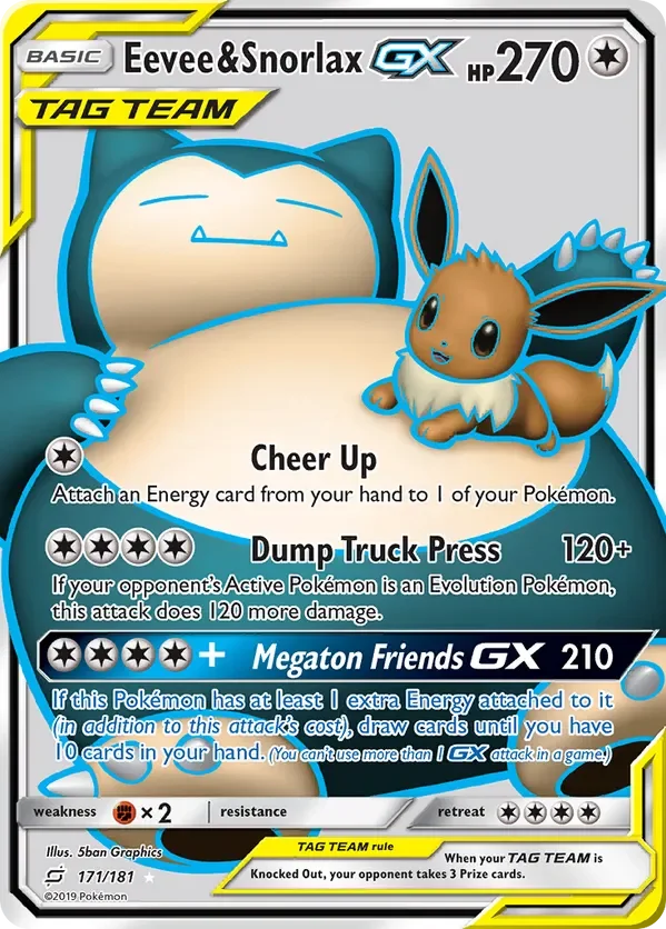 171/181 Eevee & Snorlax GX Full Art Ultra Rare Pokemon Card