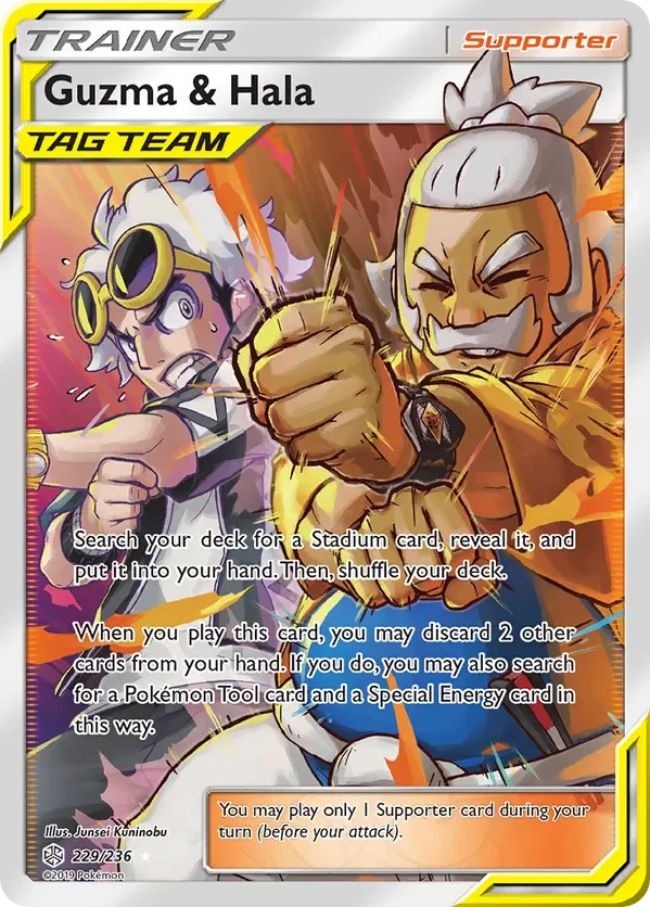 229/236 Guzma & Hala Full Art Ultra Rare Trainer Card