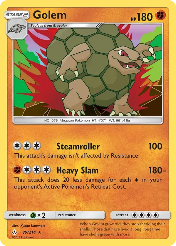 89/214 Golem Holo Rare Pokemon Card