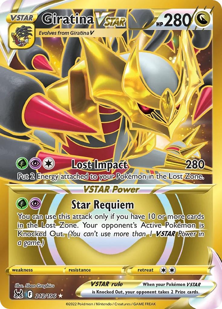 212/196 from Lost Origin Gold Secret Rare Pokemon Card