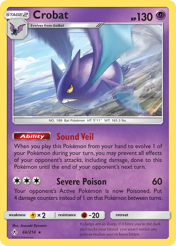 66/214 Crobat Holo Rare Pokemon Card