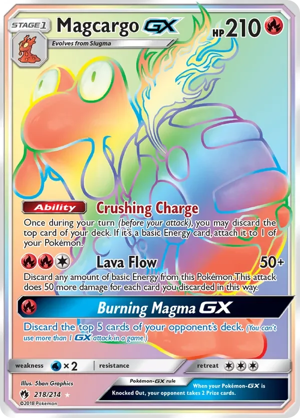 218/214 Magcargo GX Rainbow Rare Pokemon Card