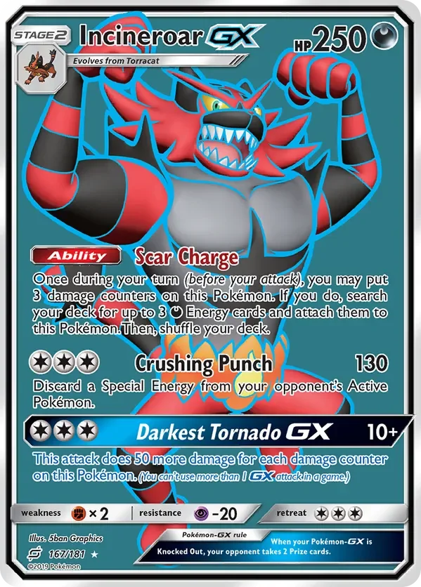 167/181 Incineroar GX Full Art Ultra Rare Pokemon Card