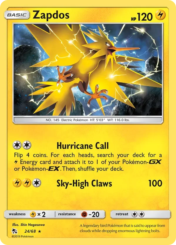 24/68 Zapdos Holo Rare Pokemon Card