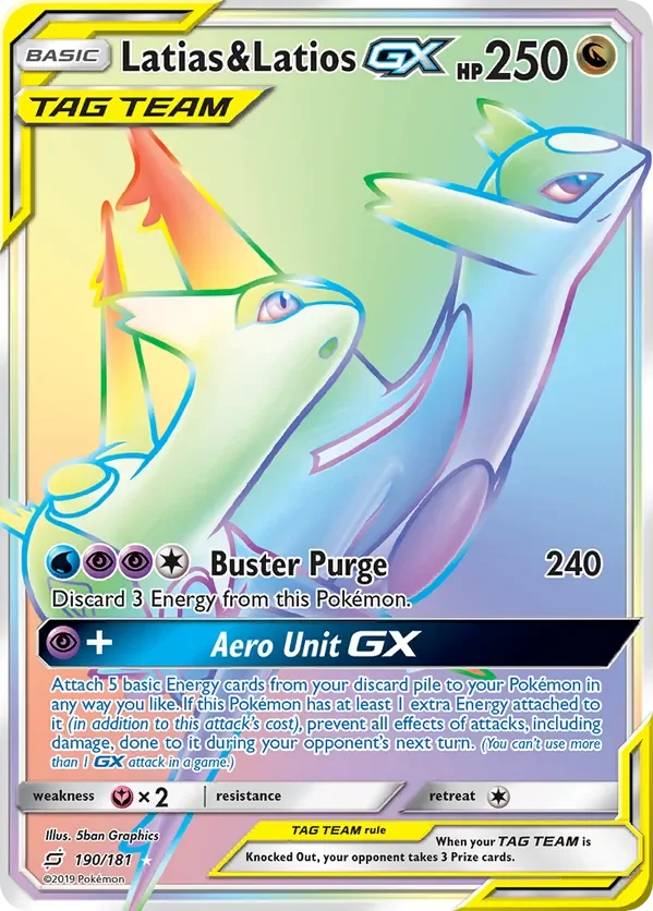 190/181 Latias & Latios GX Rainbow Rare Pokemon Card